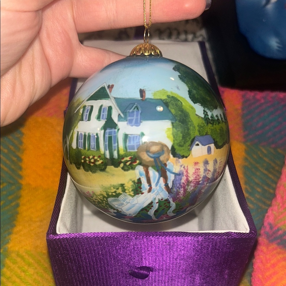 Hand-Painted Porcelain Vintage Holiday Ornament with Scenic Design Christmas